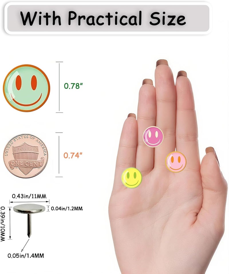Tandarui 24Pcs Smiley Face Decorative Push Pins,Cute Thumb Tacks,Boarders for Bulletin Board,Cork Board Thumbtacks for Classroom Decor,Home Decor and Office Decor(Smiley Face) - Image 4